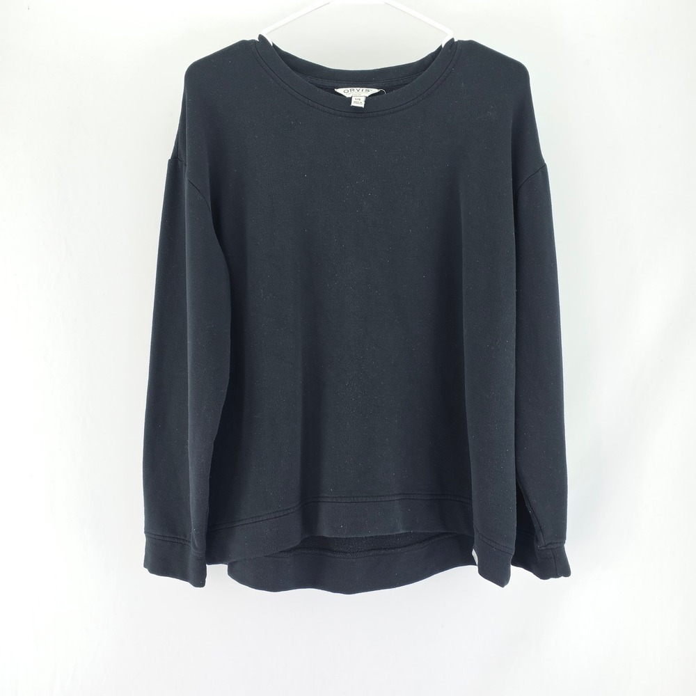 Orvis Sweatshirt Women Large Black Pullover Crew Neck Fleece Relaxed Fit 1529686